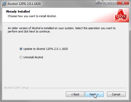 alcohol 120 install reboot